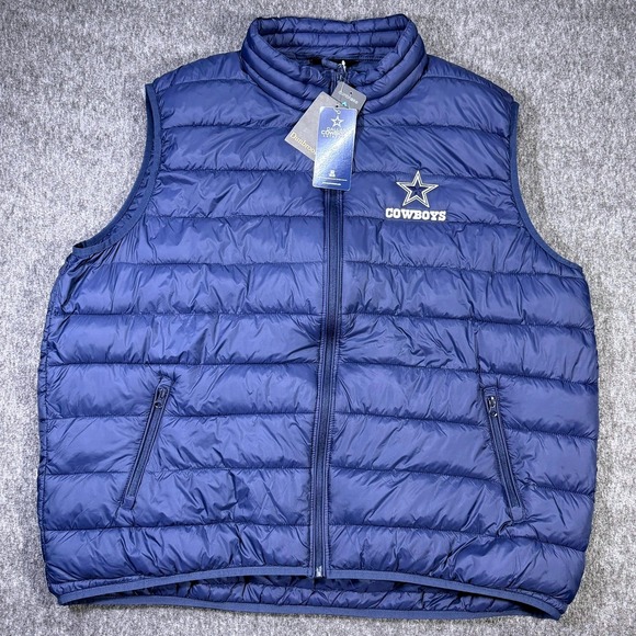 NFL Dallas Cowboys Mens Navy Blue Puffer Vest Full Zip Quilted Sleeveless Jacket